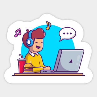 Male listening music cartoon Sticker